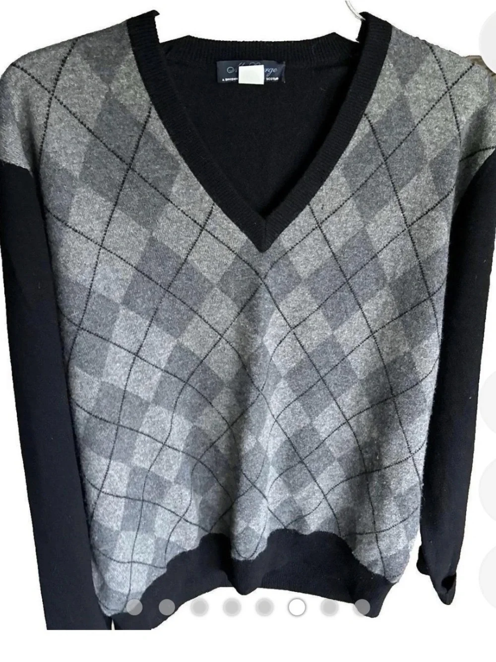 McGeorge Ballantyne Scotland 100% Cashmere Argyle Sweater Men’s Gray Black large